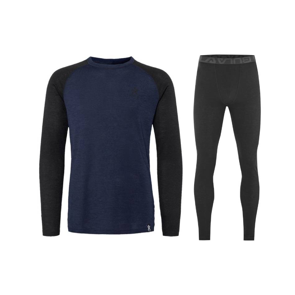 Bula Men's Norm Merino Wool Skiundertøj Sæt Herre - Navy / Black