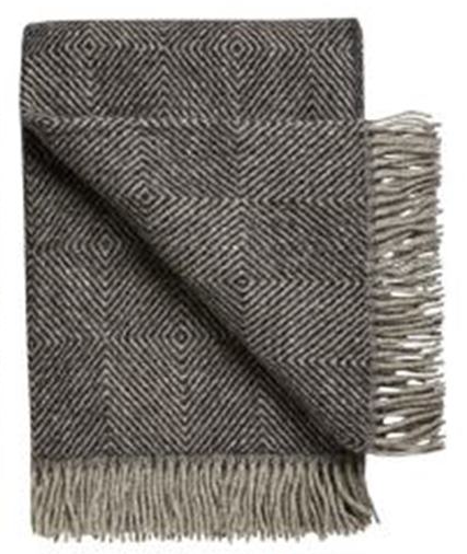 Gjestal norsk uldplaid i 100% ren ny uld - diamantmønster - Koksgrå