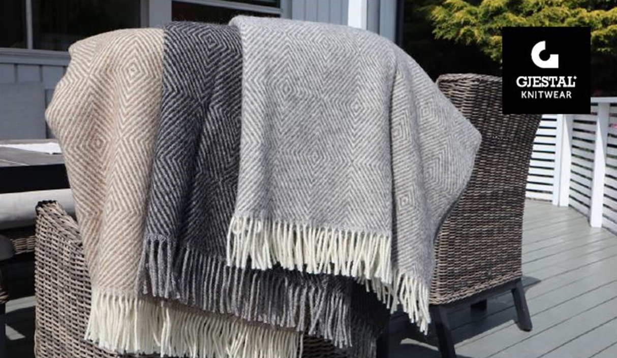 Gjestal norsk uldplaid i 100% ren ny uld - diamantmønster -