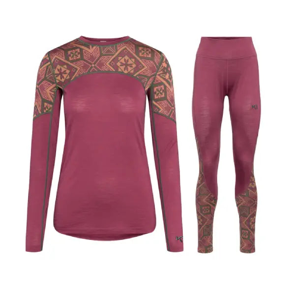 Kari Traa Eloise Long Sleeve Skiundertøj Sæt Dame - Plum - XL