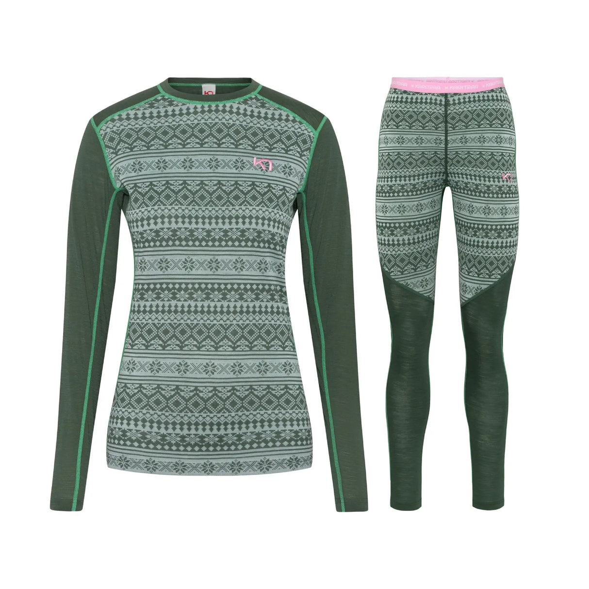Kari Traa Mina Long Sleeve Skiundertøj Sæt Dame - Thyme Green