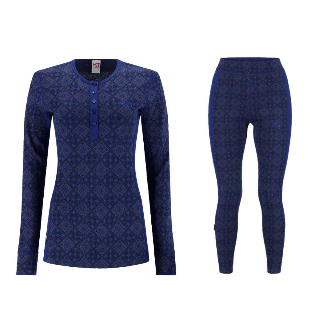 Kari Traa Rose Long Sleeve High Waist Skiundertøj Sæt Dame - Azure Blue - XXL