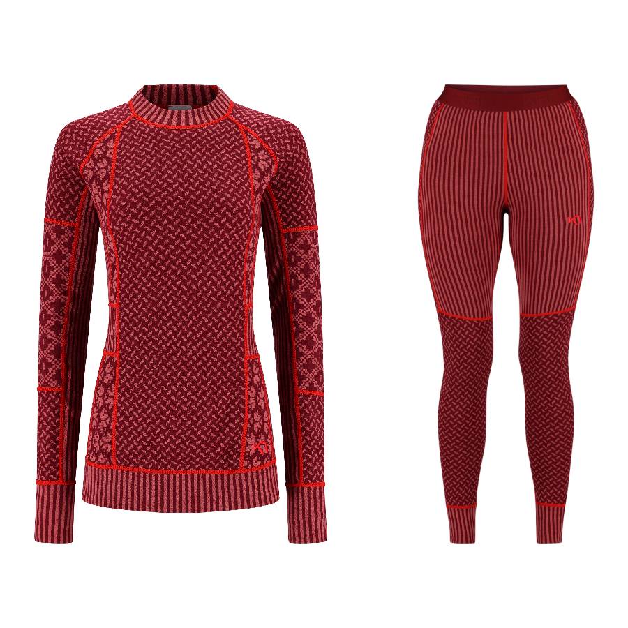 Kari Traa Smekker Long Sleeve Skiundertøj Sæt Dame - Rouge Red - XL