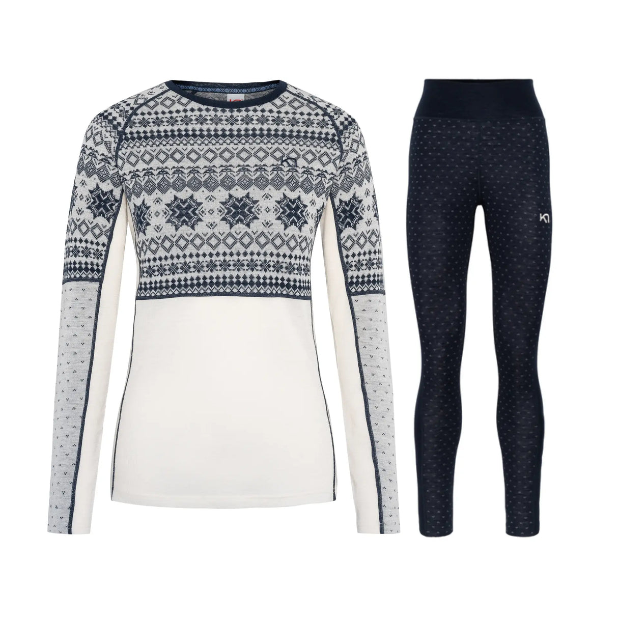 Kari Traa Vilma Long Sleeve High Waist Skiundertøj Sæt Dame - Natural White / Royal