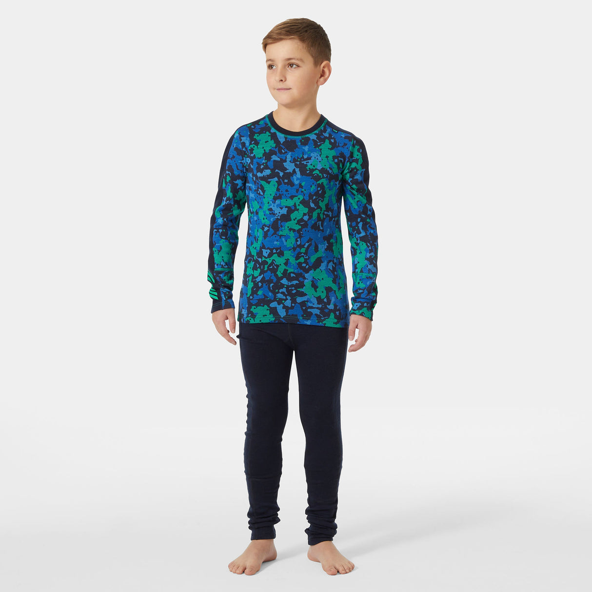 Helly Hansen Juniors' Graphic LIFA® Merino Base Layer Set - Bright Green Splash Camo AOP -