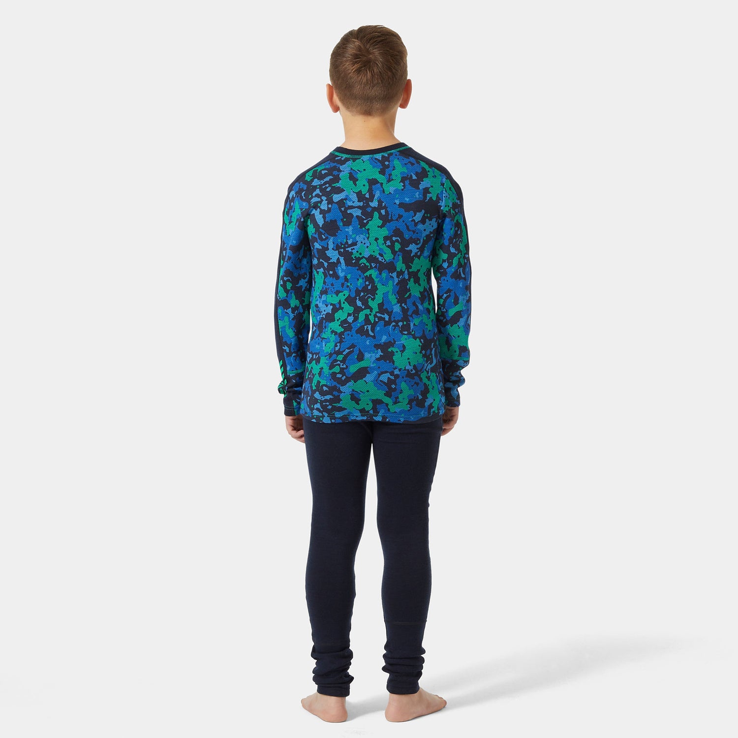 Helly Hansen Juniors' Graphic LIFA® Merino Base Layer Set - Bright Green Splash Camo AOP -