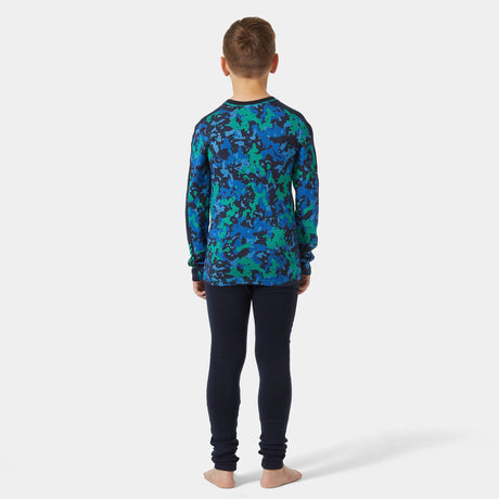 Helly Hansen Juniors' Graphic LIFA® Merino Base Layer Set - Bright Green Splash Camo AOP -