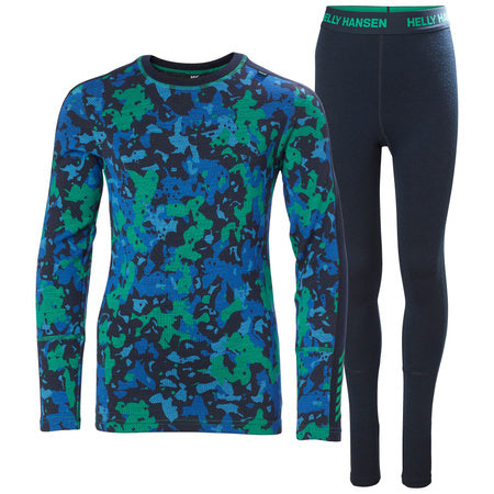 Helly Hansen Juniors' Graphic LIFA® Merino Base Layer Set - Bright Green Splash Camo AOP - Bright Green Splash Camo AOP