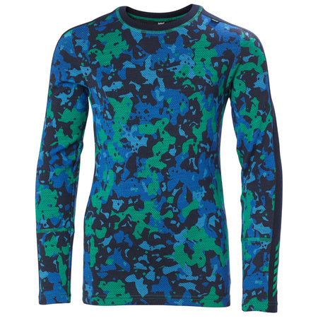 Helly Hansen Juniors' Graphic LIFA® Merino Base Layer Set - Bright Green Splash Camo AOP -
