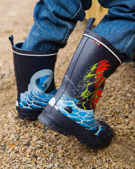 Viking Jolly Print Rubber Boots Gummistøvler Børn - Navy/Ice Blue -