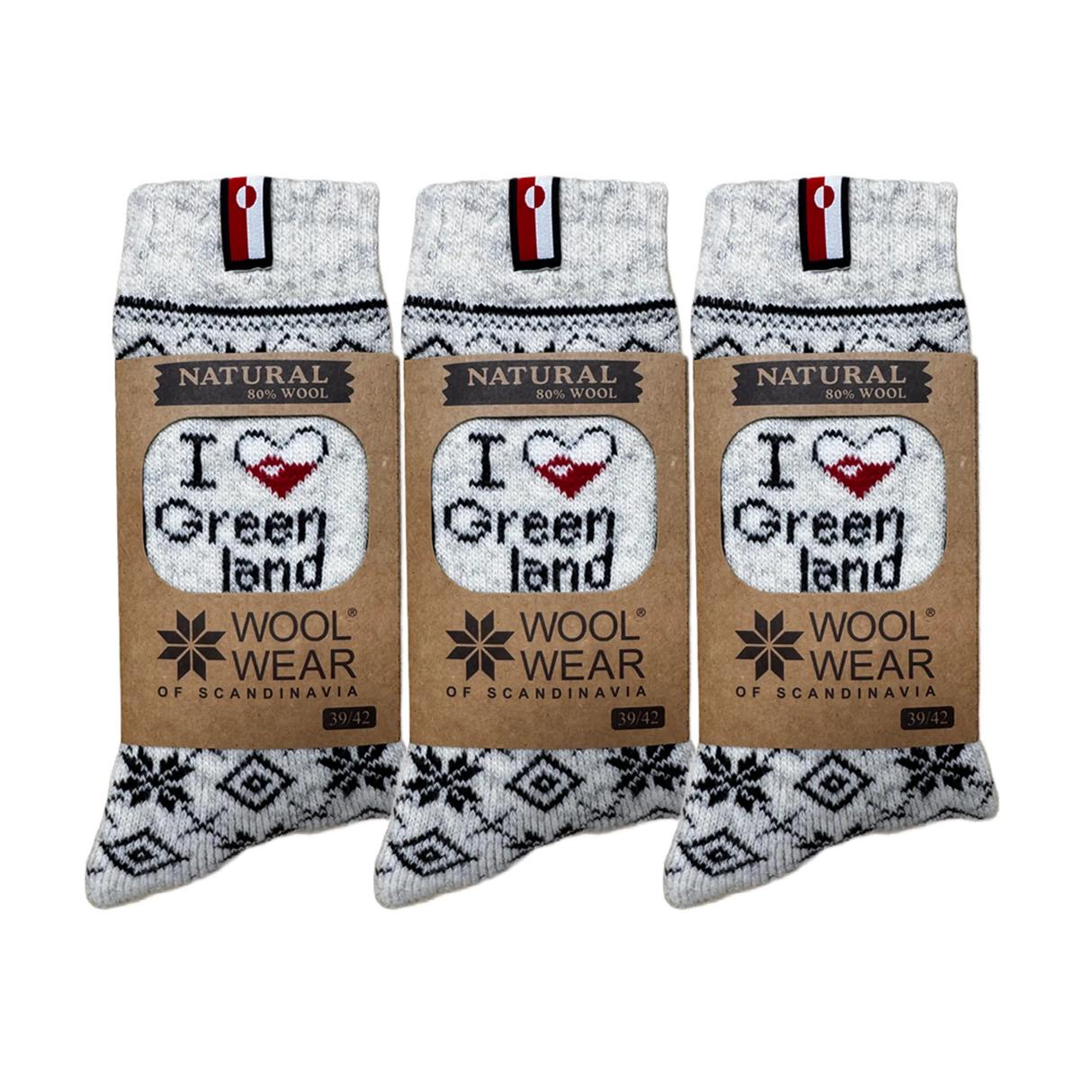 Woolwear Uldsokker - I love Greenland - 3-pak - 43-46