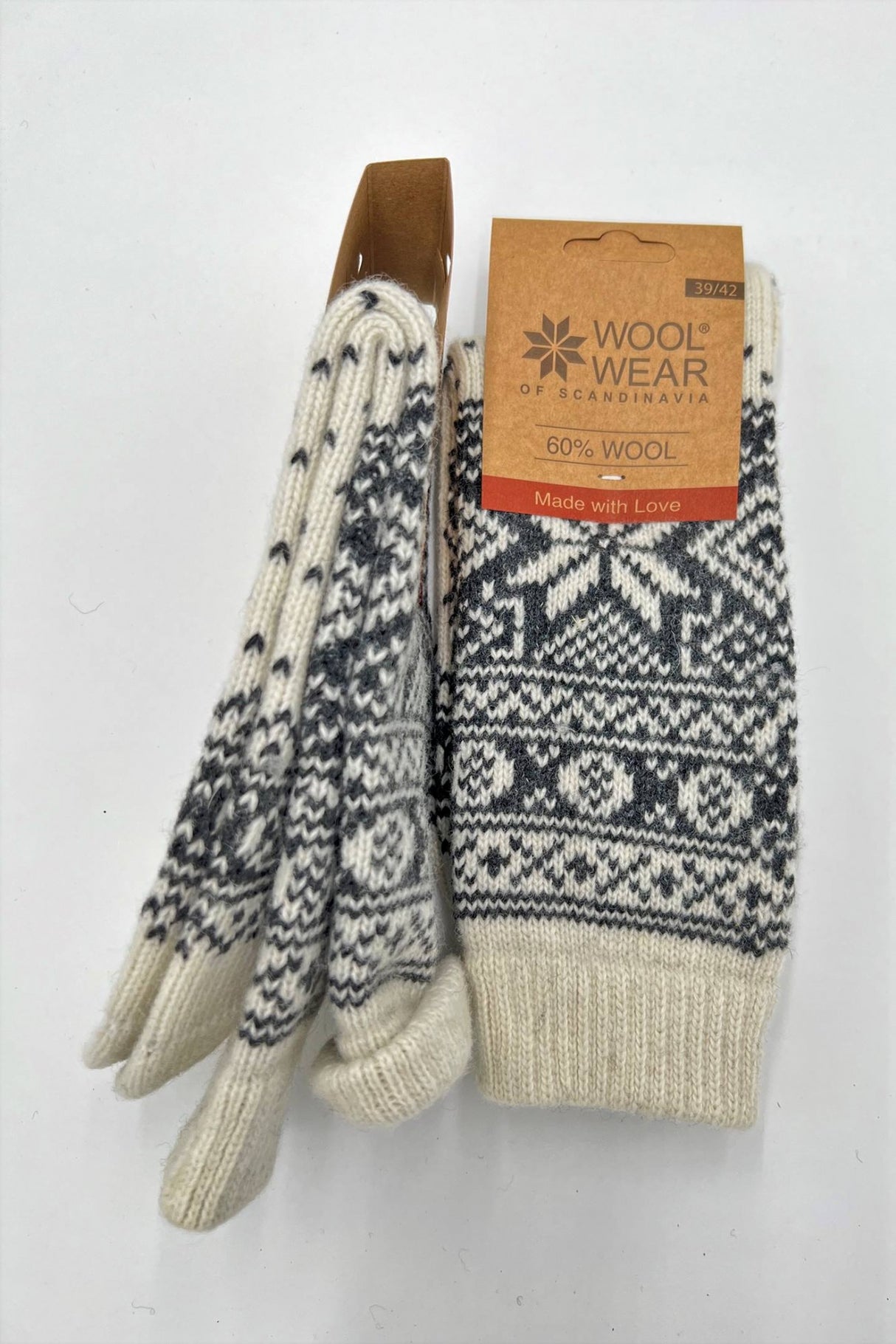 Woolwear Kraftige uldsokker med snefnugmønster af 60% lammeuld - Hvid Koks