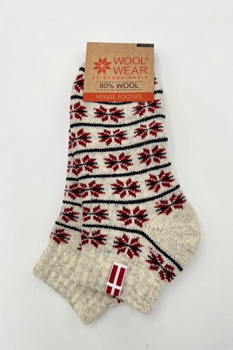 Woolwear hygge-footies sokker med dansk flag af 80% ren uld - 43-46