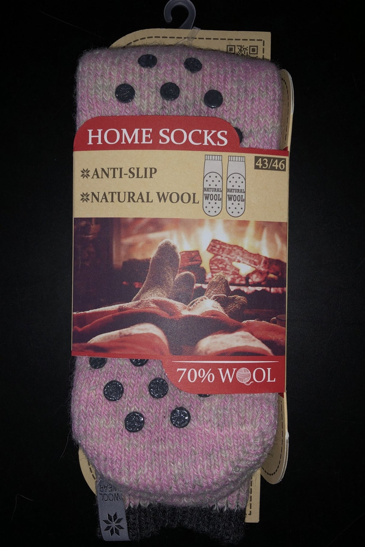 Woolwear skridsikre sokker med silikone dupper - Pink - 43-46