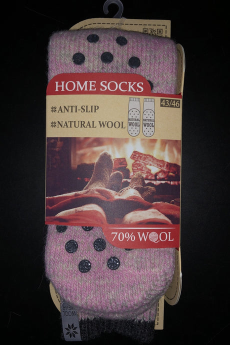 Woolwear skridsikre sokker med silikone dupper - Pink - 43-46