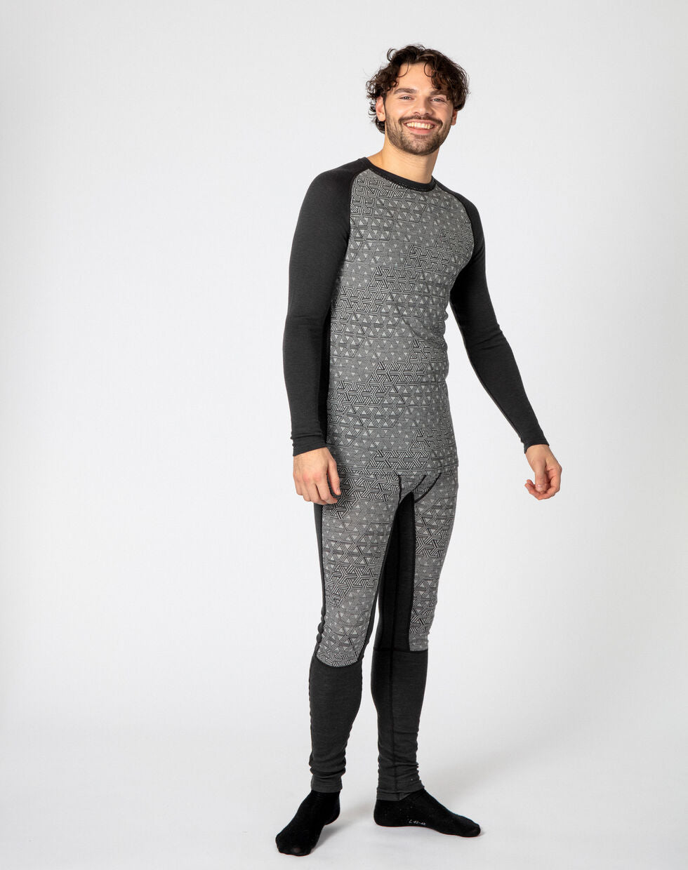Bula Geo Merino Wool Crew Skiundertøj Sæt Herre - Dark Grey / Grey Melange -