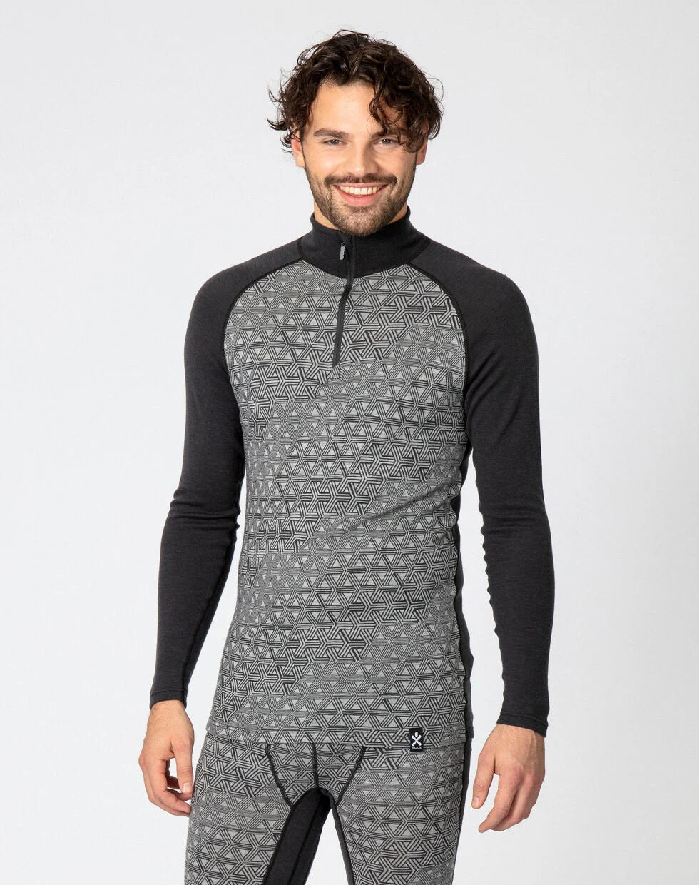 Bula Geo Merino Wool Half Zip Skiundertrøje Herre - Dark Grey - Dark Grey
