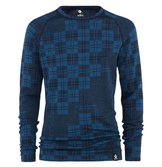 Bula Check Merino Wool Crew Skiundertrøje Herre - Denim