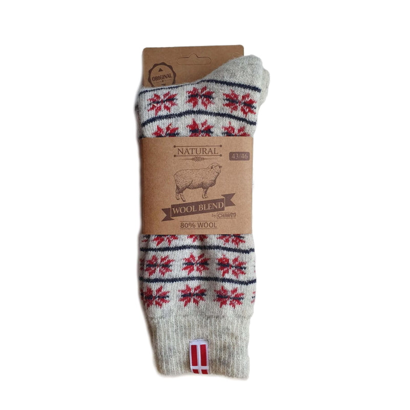 Woolwear Ragsokker "Snefnug" 80% Uld - Grå/Rød - Rød