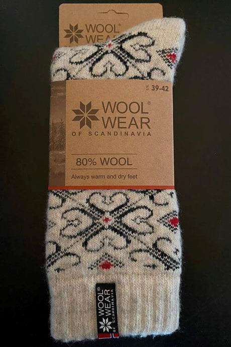 Woolwear Ragsokker "Hjerter" 80% Uld - Grey