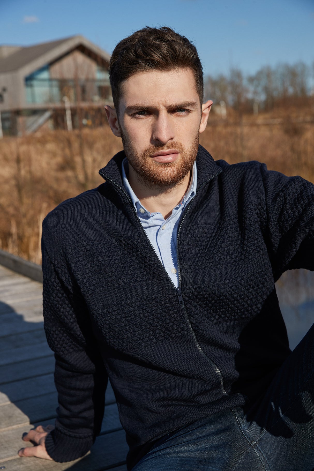 Clipper Saltum Cardigan Stand Up Collar Zip Sømandstrøje - Captain Navy -