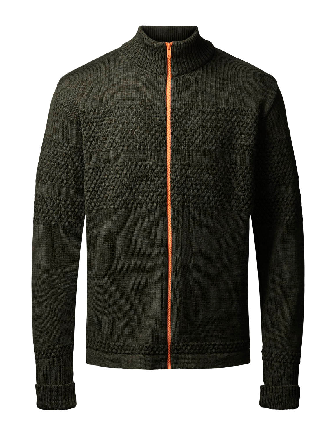 Clipper Saltum Cardigan Stand Up Collar Zip Sømandstrøje - Olive Melange - Olive Melange