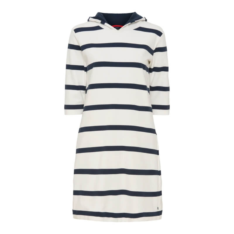 Sea Ranch Ronja Stribet 3/4 Ærmet Sweat Kjole - Pearl/Mørk Navy -