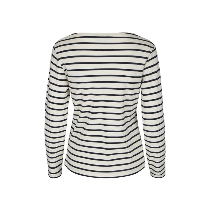 Sea Ranch Antibes Stribet Langærmet T-shirt Dame - Ecru/SR Navy -