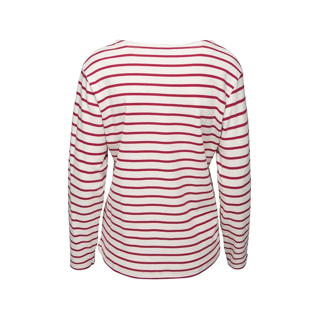 Sea Ranch Antibes Stribet Langærmet T-shirt Dame - Ecru/SR Rød -