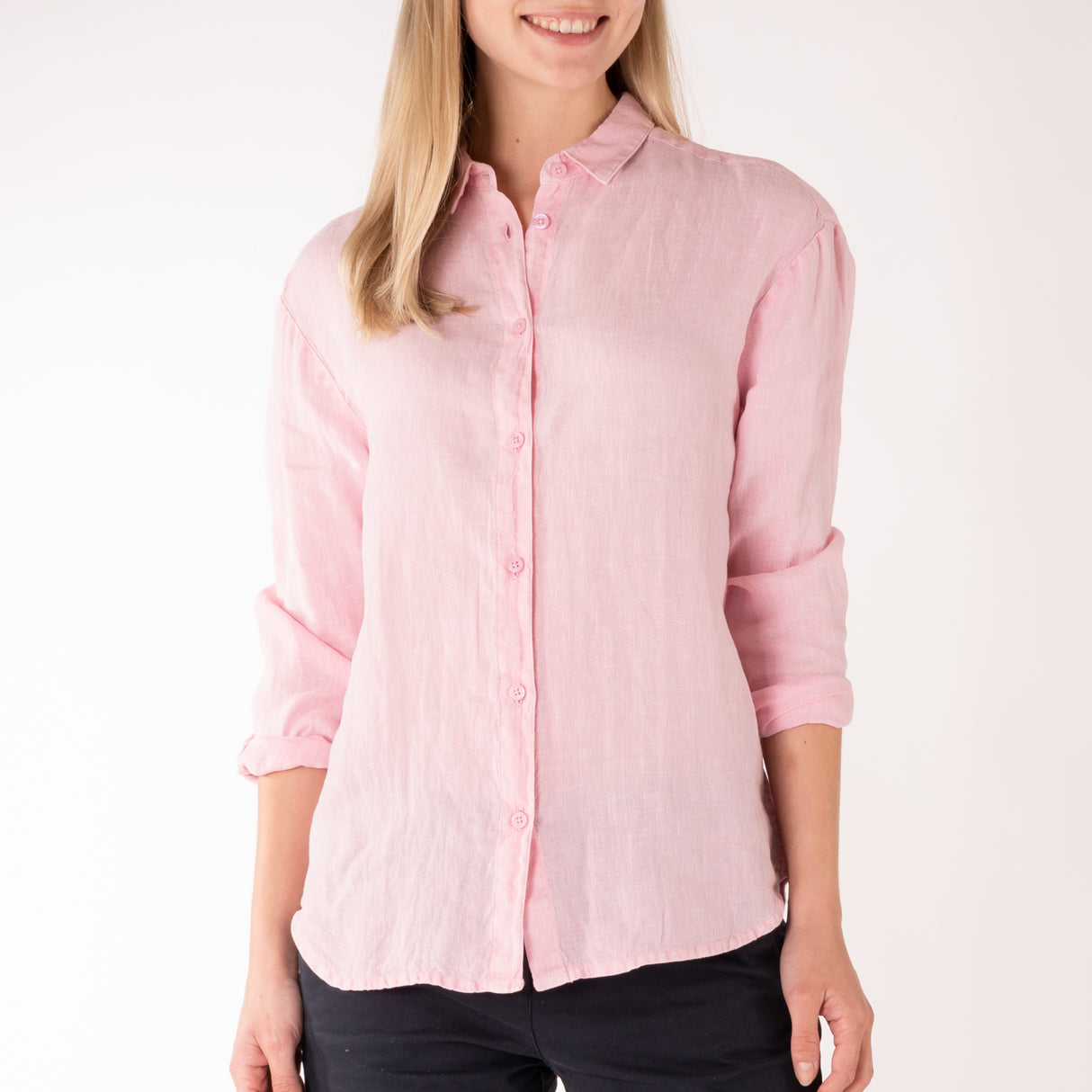 Sebago Linen Blouse Hørskjorte Dame - Pink - Pink