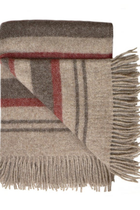 Silkeborg Uldspinderi uldplaid i stribet mønster - Oak-beige/bordeaux - Oak-beige bordeaux
