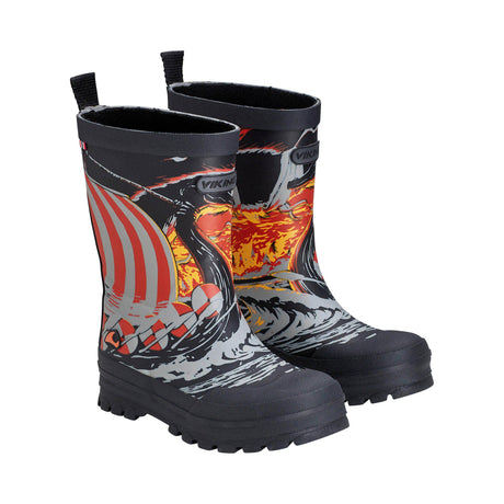 Viking Jolly Print Rubber Boots Gummistøvler Børn - Black/Sun -