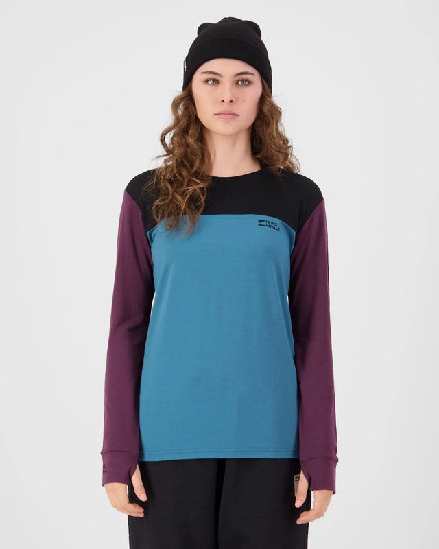 Mons Royale Yotei Merino Long Sleeve Skiundertrøje Dame – Jasper / Fig / Black - Jasper Fig Black - 100022-1171-1028-101