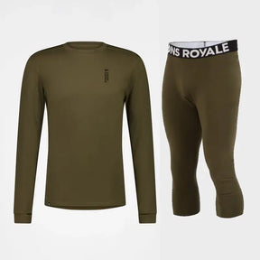Mons Royale Cascade Merino Base Layer Long Sleeve & 3/4 Legging Skiundertøj Sæt Herre - Dark Olive - XXL