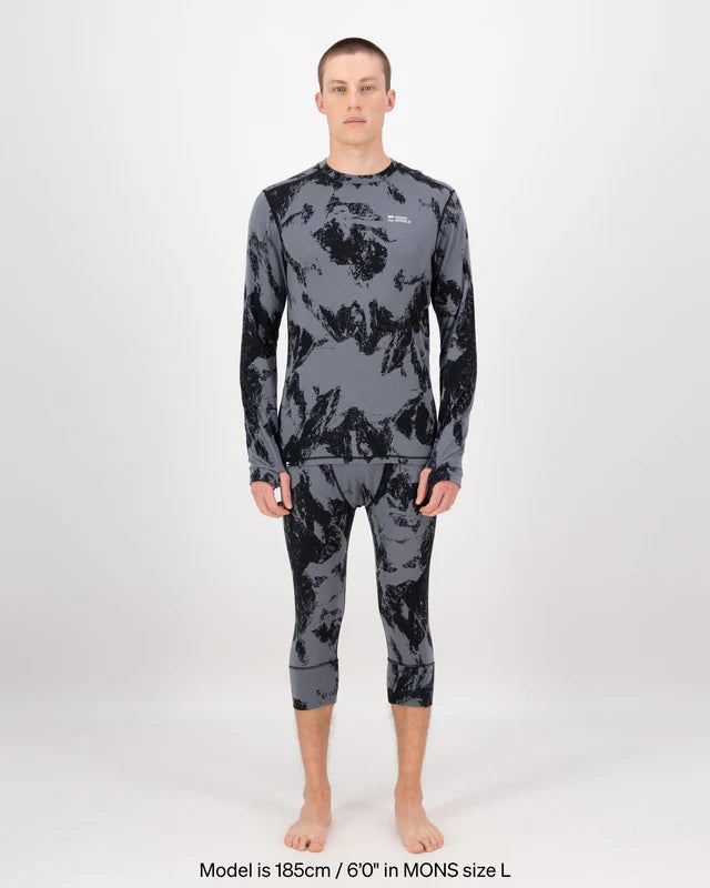 Mons Royale Cascade Merino Base Layer Long Sleeve Skiundertrøje Herre - Mtn Pixel Grey -