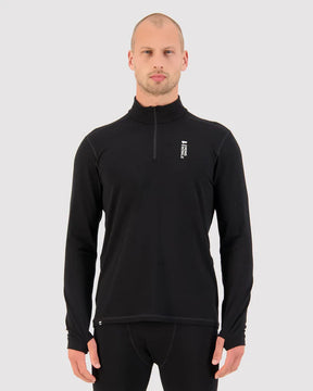 Mons Royale Cascade Merino Base Layer 1/4 Zip & 3/4 Legging Skiundertøj Sæt Herre - Black -