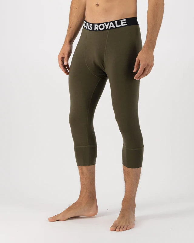 Mons Royale Cascade Merino Base Layer Long Sleeve & 3/4 Legging Skiundertøj Sæt Herre - Dark Olive -