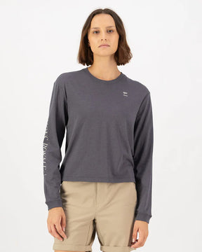 Mons Royale Yonder Merino Organic Cotton Long Sleeve T-Shirt Dame - Vintage Black - Vintage Black