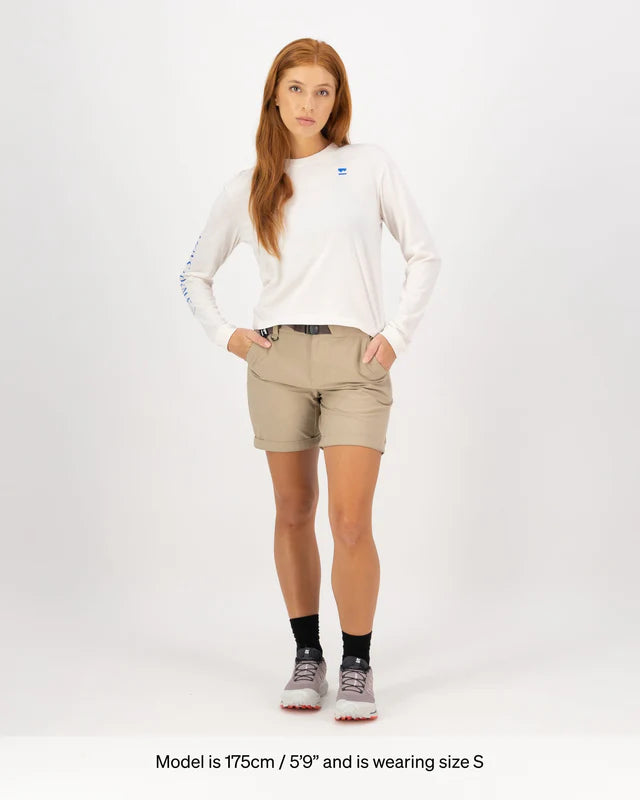 Mons Royale Yonder Merino Organic Cotton Long Sleeve T-Shirt Dame - Vintage White -
