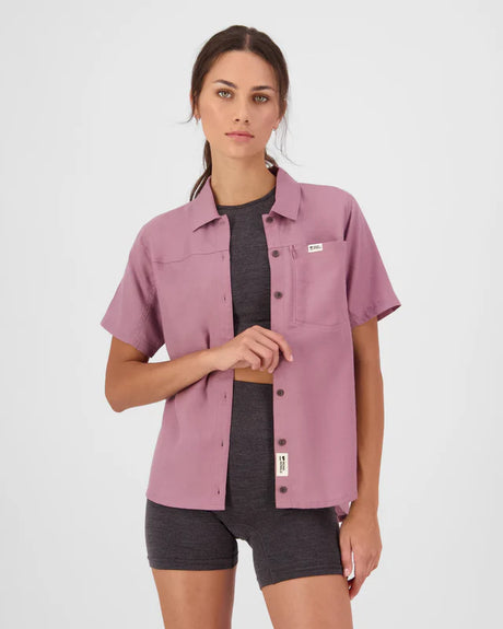 Mons Royale AT Merino Short Sleeve Shirt Kortærmet Skjorte Dame - Sierra Pink - Sierra Pink
