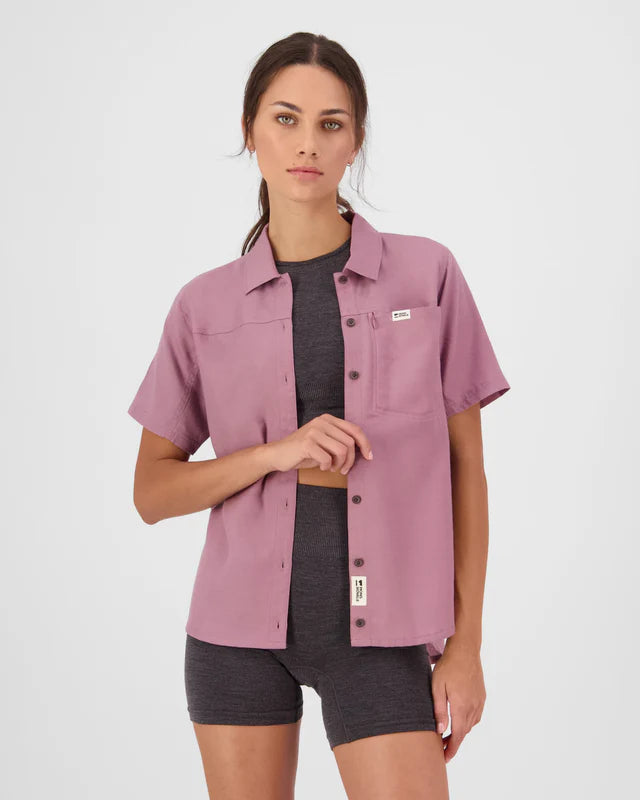 Mons Royale AT Merino Short Sleeve Shirt Kortærmet Skjorte Dame - Sierra Pink - Sierra Pink