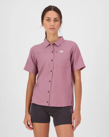 Mons Royale AT Merino Short Sleeve Shirt Kortærmet Skjorte Dame - Sierra Pink -