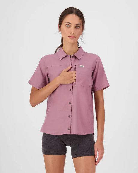 Mons Royale AT Merino Short Sleeve Shirt Kortærmet Skjorte Dame - Sierra Pink -