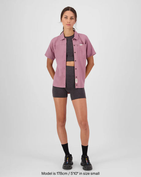 Mons Royale AT Merino Short Sleeve Shirt Kortærmet Skjorte Dame - Sierra Pink -