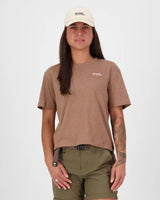 Mons Royale Yonder Merino Organic Cotton T-Shirt Dame - Mocha - Mocha