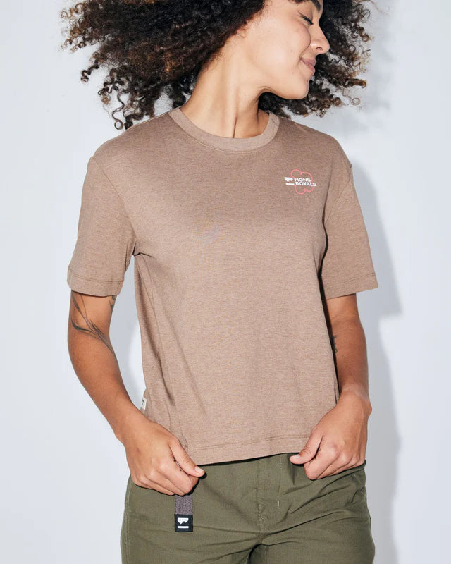Mons Royale Yonder Merino Organic Cotton T-Shirt Dame - Mocha -