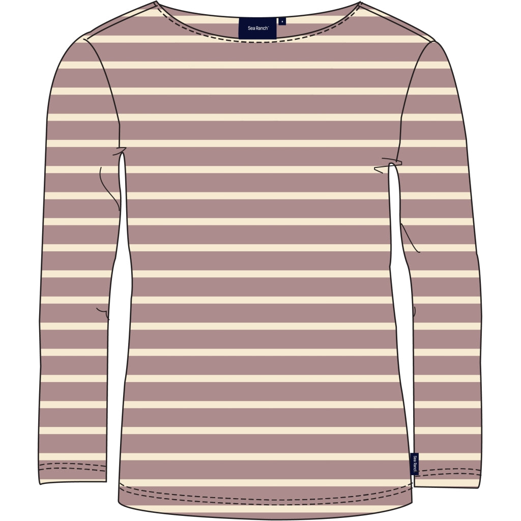 Sea Ranch Antibes Stribet Langærmet T-shirt Dame - Woodrose / Ecru - Woodrose Ecru