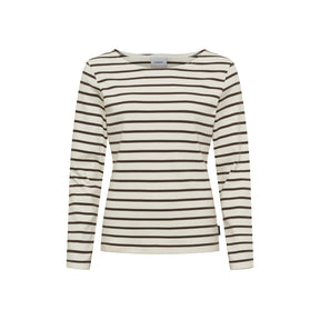 Sea Ranch Antibes Stribet Langærmet T-shirt Dame - Ecru / Chocolate -