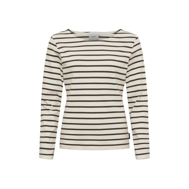 Sea Ranch Antibes Stribet Langærmet T-shirt Dame - Ecru / Chocolate -