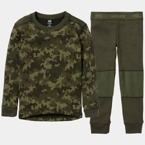 Helly Hansen Kids' Graphic LIFA® Merino Wool Base Layer Set Skiundertøj Børn - Utility Green - Utility Green